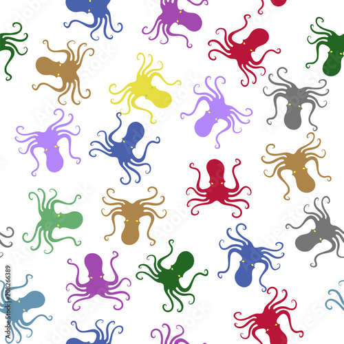 Colorful Octopus Icon Seamless Pattern. Stilized Textured Design. Sea Food Template.