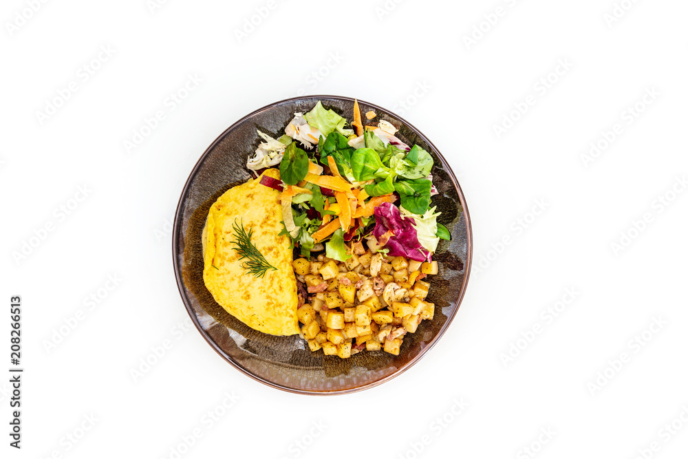 French Omelette with Potatoes, Mushroom and Salad French Omelette with Potatoes, Mushroom and Salad