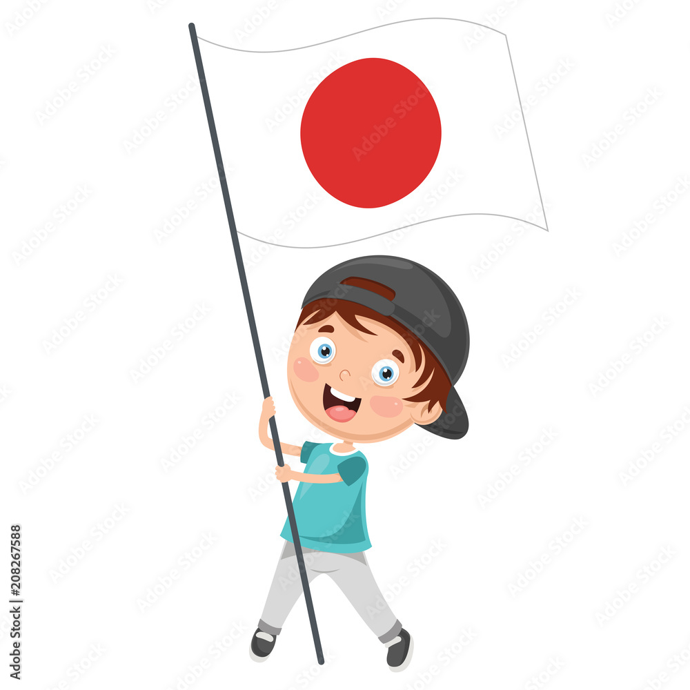 Obraz premium Vector Illustration Of Kid Holding Flag