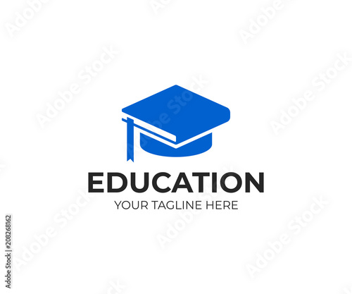 Bachelor hat and book logo template. Graduation hat vector design. Education logotype