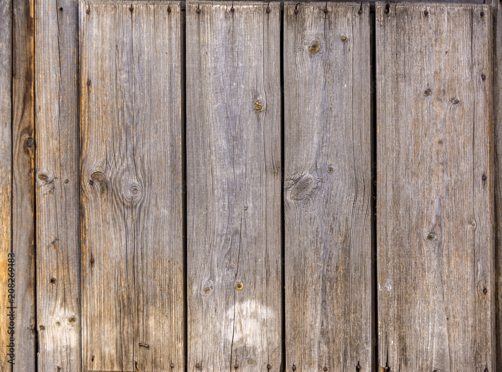 Naklejka premium Texture. The old unpainted wall of the house. Old wooden fence.