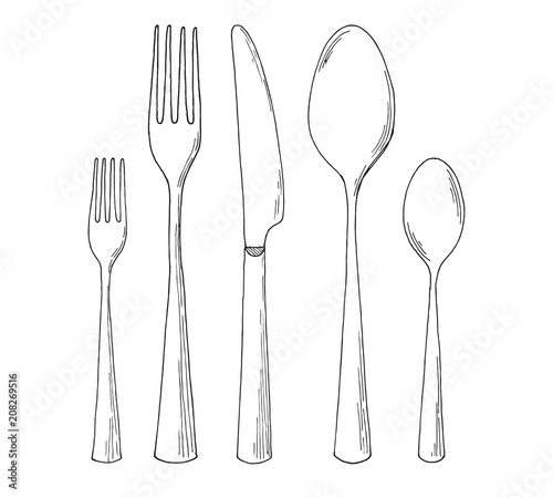 Set of cutlery. Sketch. Vector illustration