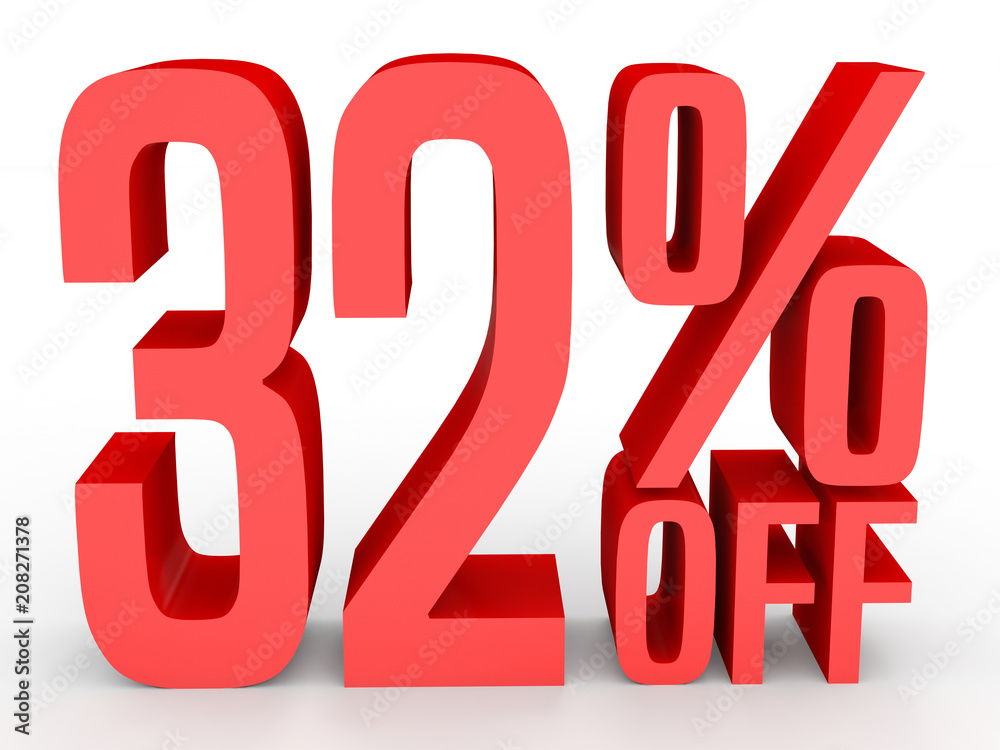 Thirty two percent off. Discount 32 %. Thirty two percent off. Discount 32 %.