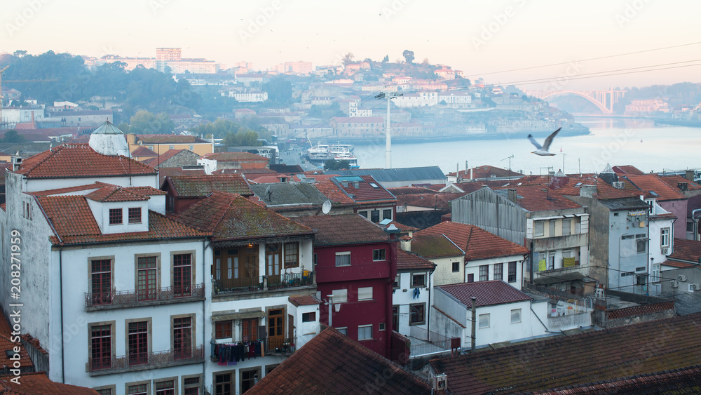 View of the old Porto downtown at early morning, Portugal.