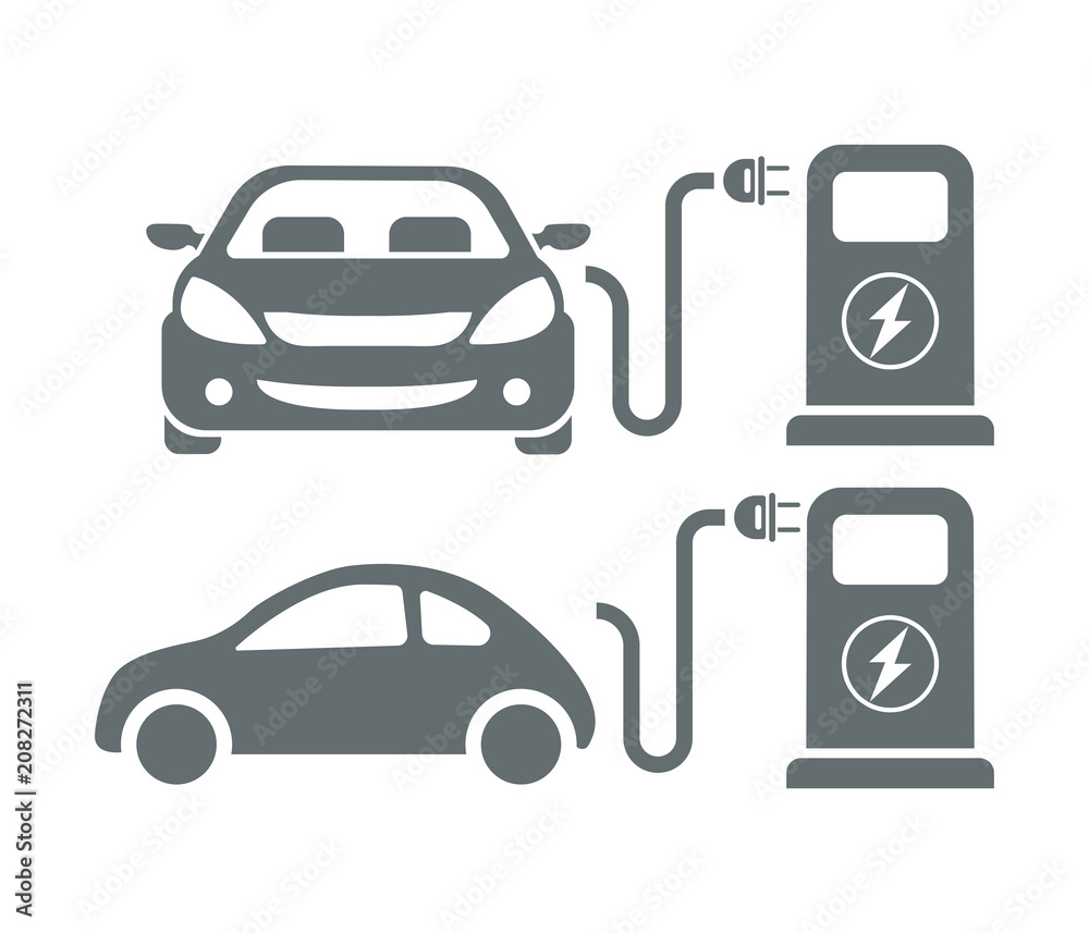 electric car icon, car charging icon