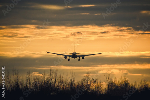 The plane is landing at sunset © alenka2194