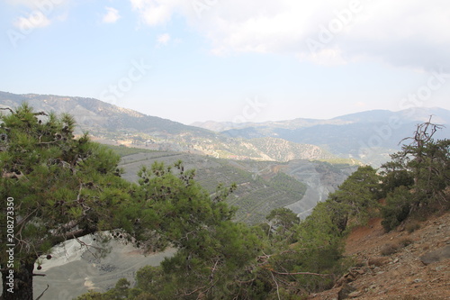 Mountain landscape. High gray mountains and sparse vegetation