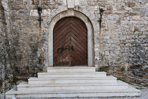 Wooden Door and Stone Building  Montenegro