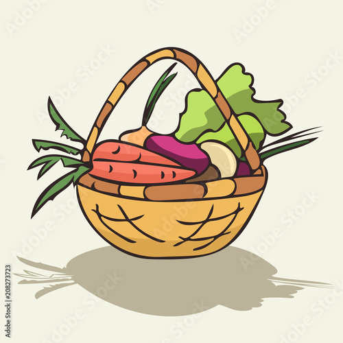wicker basket with vegetables vector