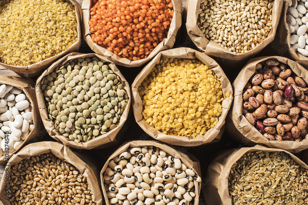 Obraz premium Various dried legumes high angle view
