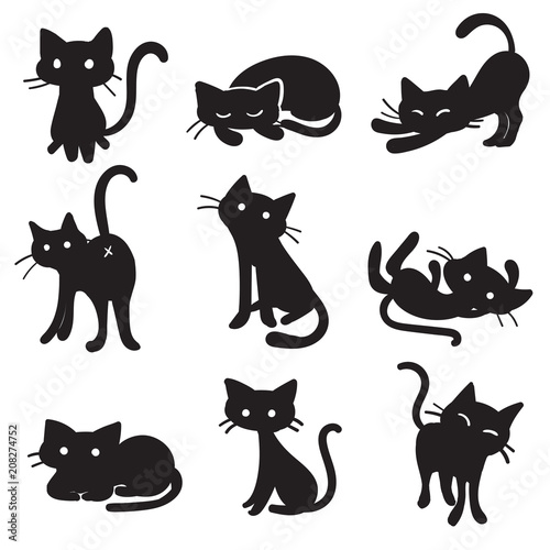 Vector cartoon cat poses