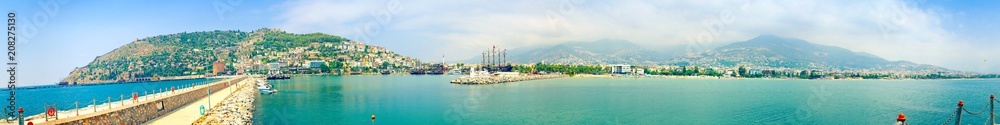 Panoramic view of Alanya harbour. Alanya, Turkey