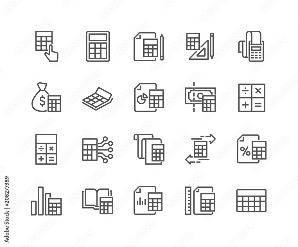 Simple Set of Calculation Related Vector Line Icons. Editable Stroke. 48x48 Pixel Perfect.