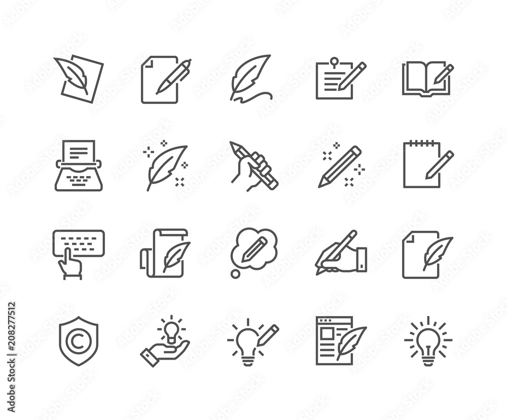 Simple Set of Copywriting Related Vector Line Icons. Editable Stroke. 48x48 Pixel Perfect.