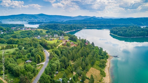Aerial drone view on beautiful Solina lake in Polish Bieszczady Mountains. photo
