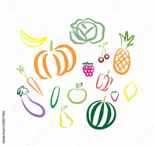 Fototapeta Naklejka Na Ścianę i Meble -  Hand drawn fruits and vegetables
