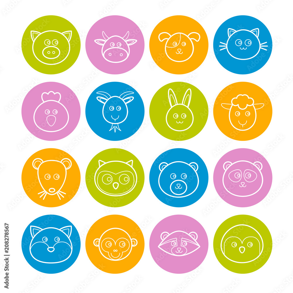 Collection of vector line animals icons for web design Collection of vector line animals icons for web design
