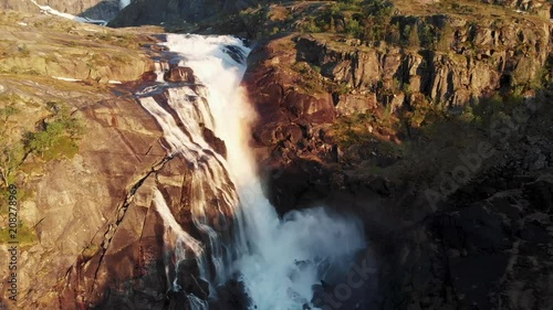 Aerial view of Nykkjesoyfossen waterfall, Hardangervidda National Park, Norway. photo