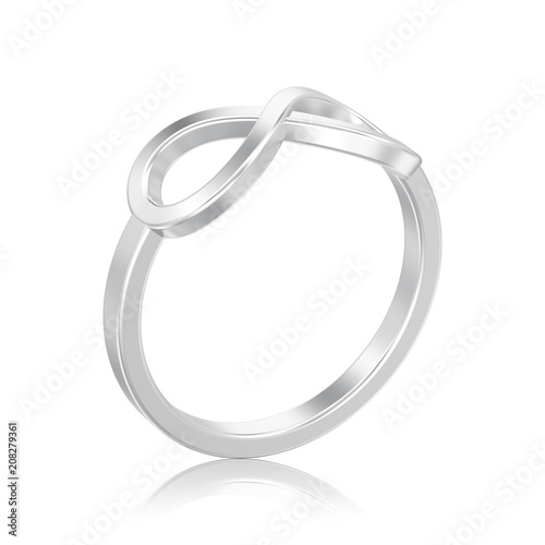 3D illustration isolated silver simple infinity ring with reflection