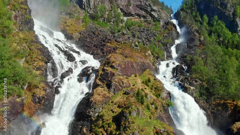 Waterfall Latefossen (Latefossen), Norway. Aerial drone view. UHD, 4K Waterfall Latefossen (Latefossen), Norway. Aerial drone view. UHD, 4K