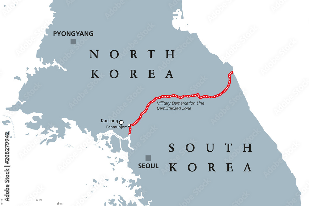 Vecteur Stock Korean Peninsula, Demilitarized Zone Area, political map ...