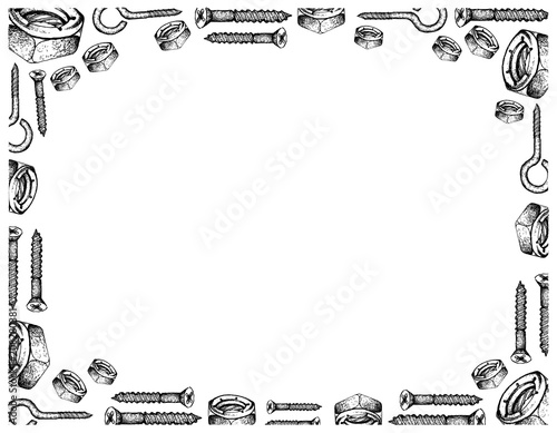 Hand Drawn Sketch Frame of Screws and Nuts