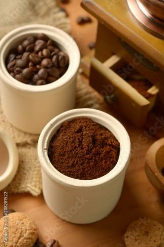 coffee powder in the container - coffee grinder