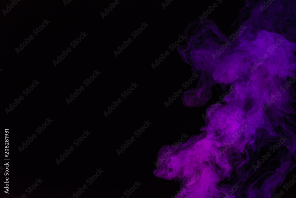 black background with purple smoke with copy space