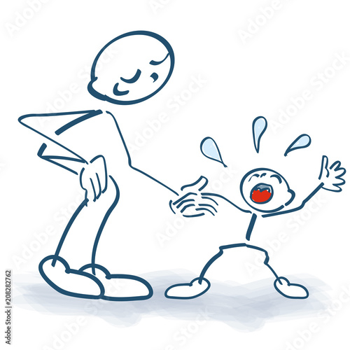 Strichmännchen mit weinenden Kind 