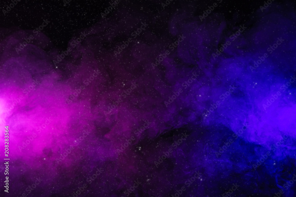 abstract pink and purple smoke on black background as space with stars