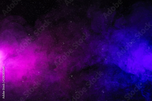Fototapeta Naklejka Na Ścianę i Meble -  abstract pink and purple smoke on black background as space with stars
