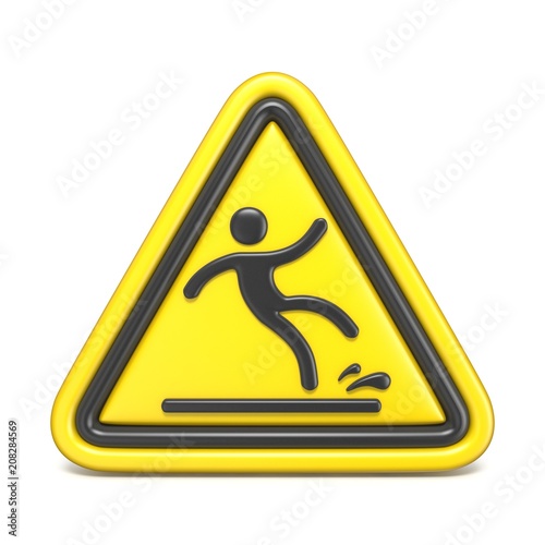 Wet floor sign yellow triangle with falling man 3D