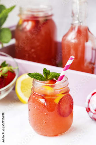 Wallpaper Mural Retro glass jar of detox water with strawberries, lemon and mint Torontodigital.ca