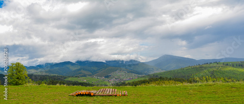 Mountain landscape in a gloomy, cloudy day. The Ukrainian Carpathians. photo