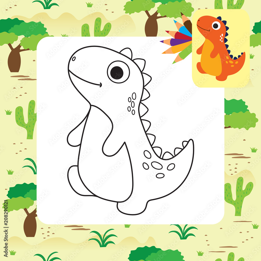 Naklejka premium Cute Dino coloring book