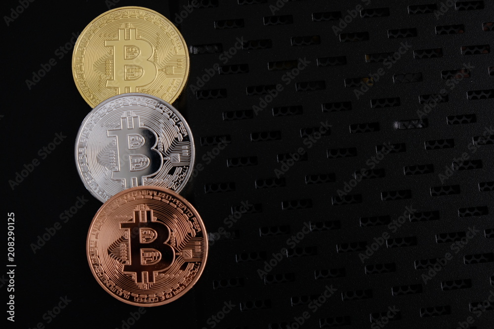 Three Bitcoin Lined Up to the left Three Bitcoin Lined Up to the left