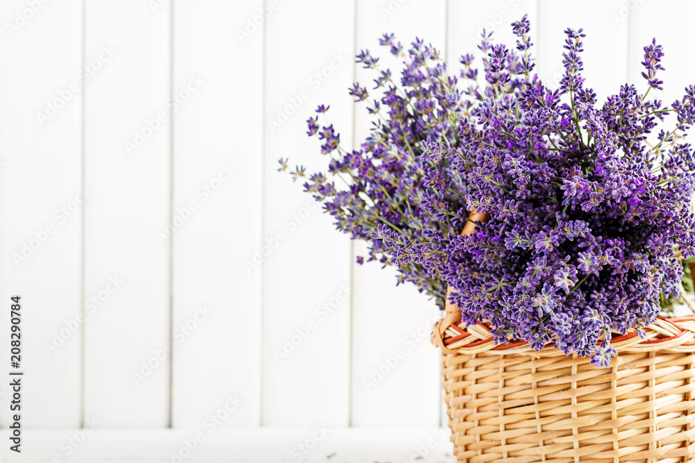 Basket with lavender flowers. Basket with lavender flowers.