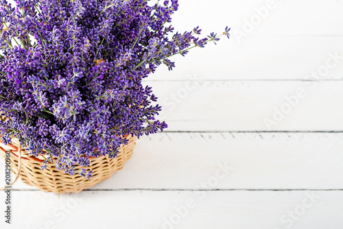Basket with lavender flowers.