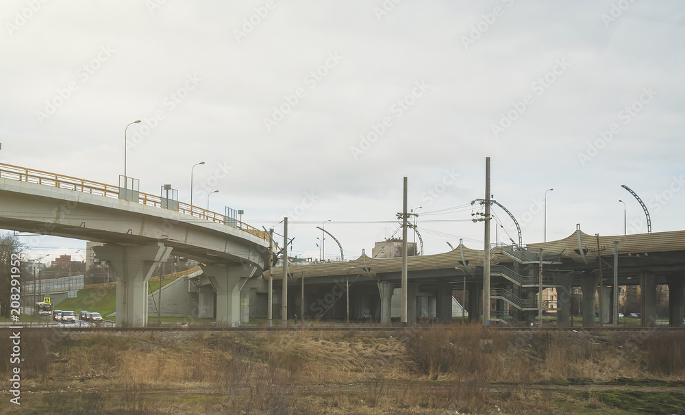 Transport interchange at the intersection with the Tallinn Highway in St. Petersburg. Transport interchange at the intersection with the Tallinn Highway in St. Petersburg.