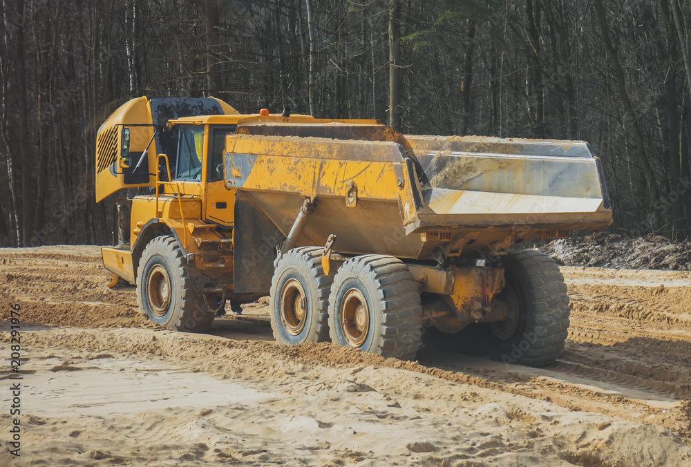 Broken sand tipper truck on construction site. Broken sand tipper truck on construction site.