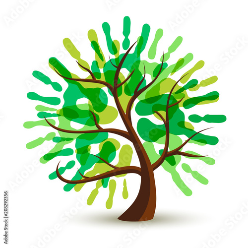 Green human hand print tree for ecology help
