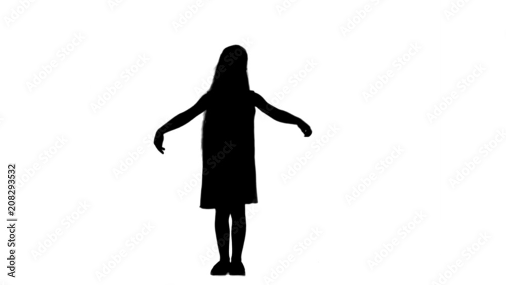 Silhouette Young lady is dressed up in lovely dress and white shoes singing a song track matte