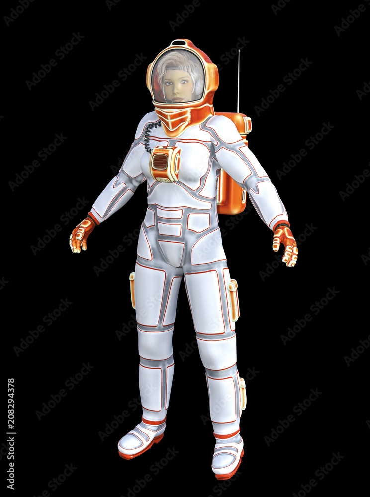 3D Illustration of a Female Astronaut in a Colorful Spacesuit