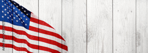 Fototapeta Naklejka Na Ścianę i Meble -  American Flag and Wood Celebration Background for United States Holidays
