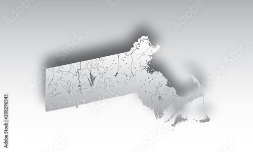 U.S. states - map of Massachusetts with paper cut effect. Please look at my other images of cartographic series - they are all very detailed and carefully drawn by hand WITH RIVERS AND LAKES.