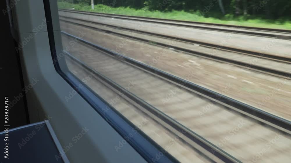 View of railways from moving train window View of railways from moving train window