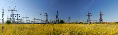 Panoramic image of high voltage substation.