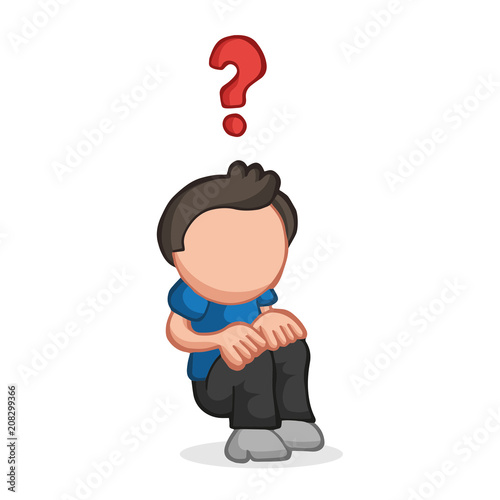 Vector hand-drawn cartoon of man sitting and confused