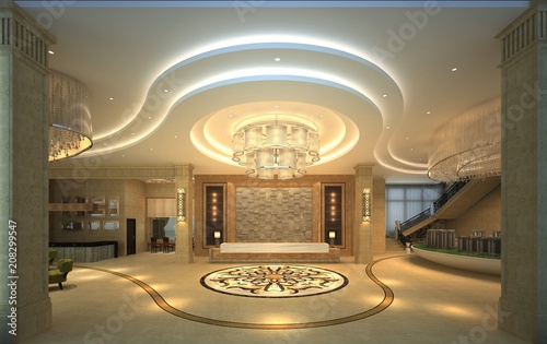 3d render of luxury building interior reception