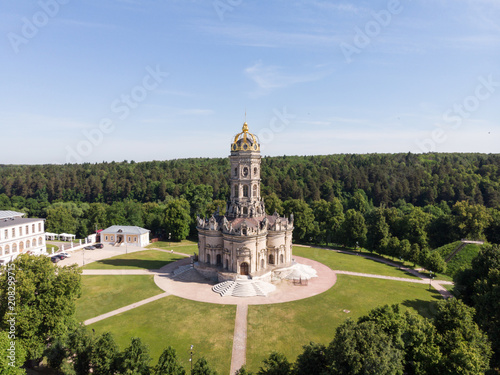 top view of Church of Sign of Blessed Virgin in Dubrovitsy Znamenskaya church . Stone carving. Sculpture. Dubrovitsy manor photo